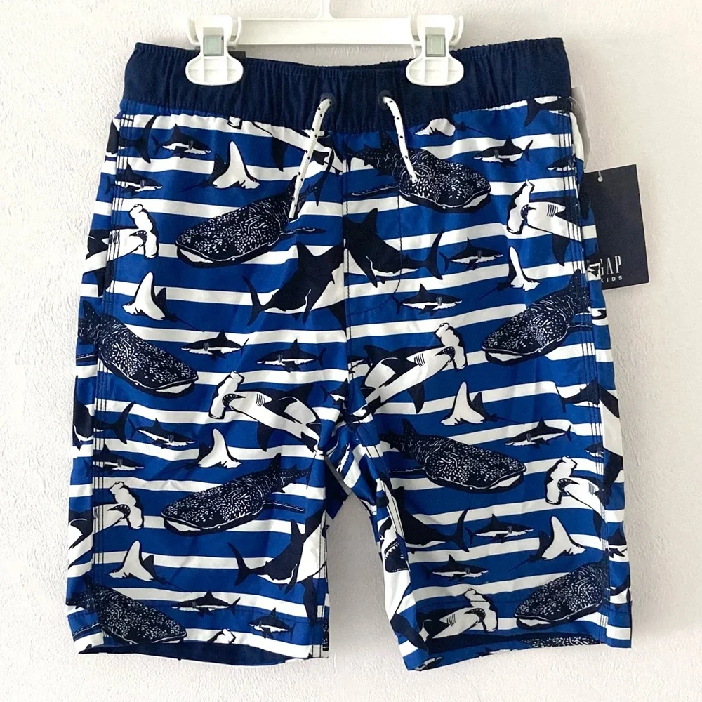 NWT Gap Sharks and Stripes Swim Trunks Size L